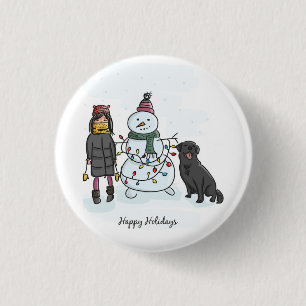 Blauer Weihnachtsbaum, Schneeflocke Button