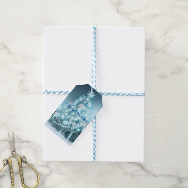 Blauer Weihnachtsbaum, Schneeflocke Geschenkanhänger (Mit Garn)