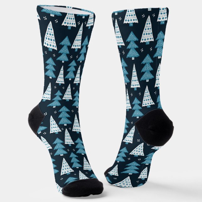Blauer Weihnachtsbaum Socken (Gewinkelt)
