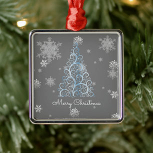 Blauer Weihnachtsbaum und Schneeflocken Ornament Aus Metall