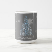 Blauer Weihnachtsbaum und Schneeflocken Tasse