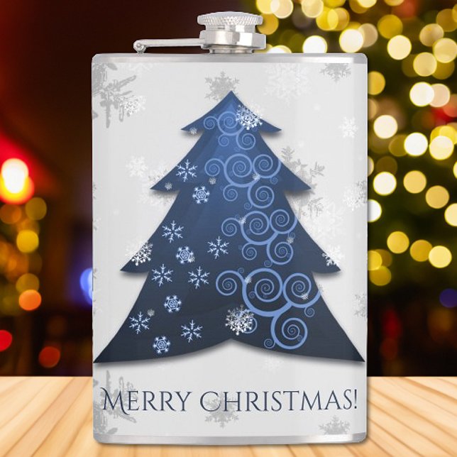 Blauer Weihnachtsbaumkolben Flachmann (Blue Festive Christmas Tree Flask)