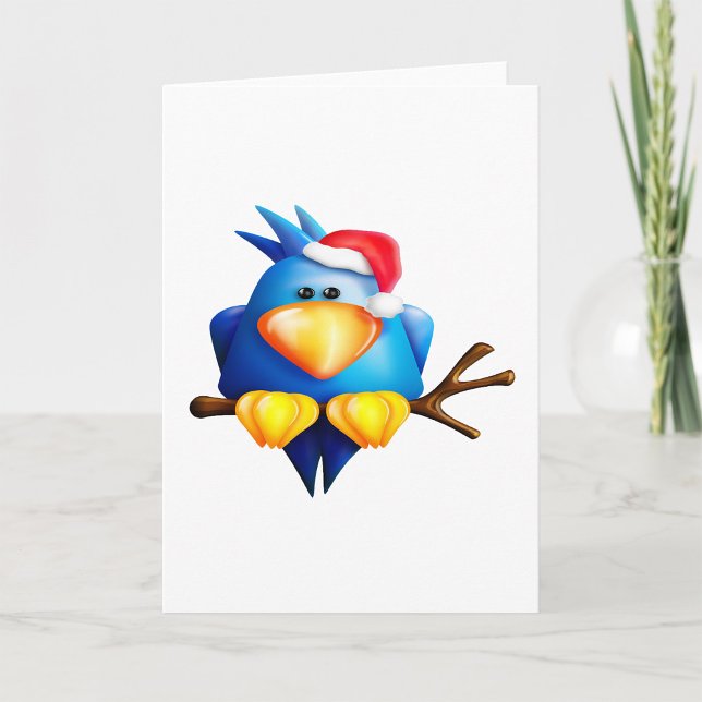 Blauer Weihnachtsbird mit Weihnachtsmannmütze Karte (Von Creator hochgeladen)