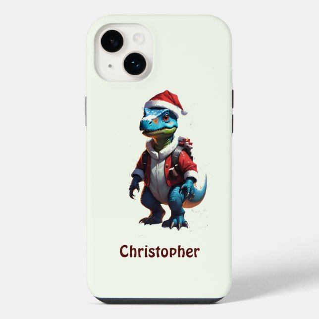 Blauer Weihnachtsdinosaurier iPhone Hülle (Rückseite)