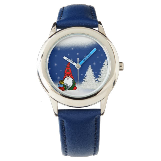 Blauer Weihnachtsgnome Armbanduhr (Vorderseite)