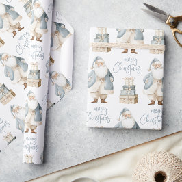 Blauer Weihnachtsmann Frohe Weihnachten Geschenkpapier