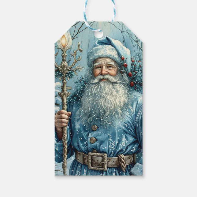 Blauer Weihnachtsmann Santa Claus  Geschenkanhänger (Vorderseite)