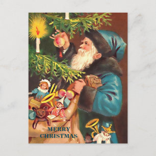 Blauer Weihnachtsmann Vintage-Blauer Anzug & schwa Feiertagspostkarte