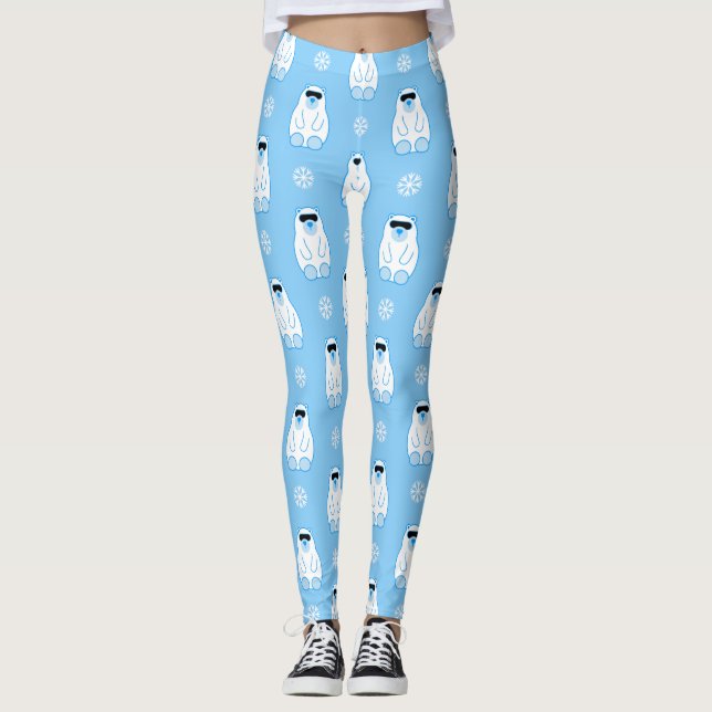 Blauer Weihnachtsschneeflocken Eisbär Leggings (Vorderseite)