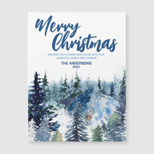 Blauer Weihnachtswald Moderner Urlaub Magnetkarte