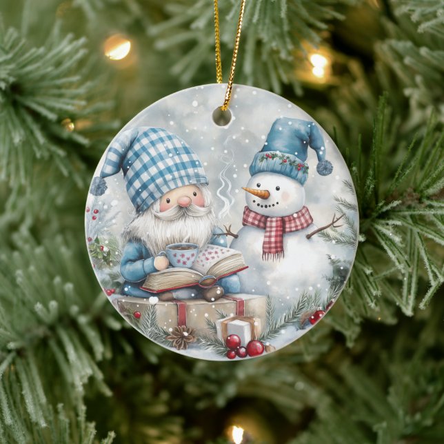 Blauer Weihnachtszwerg  Keramik Ornament (Baum)