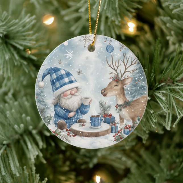 Blauer Weihnachtszwerg  Keramik Ornament (Baum)
