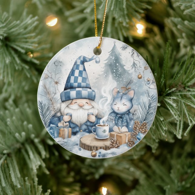 Blauer Weihnachtszwerg  Keramik Ornament (Baum)
