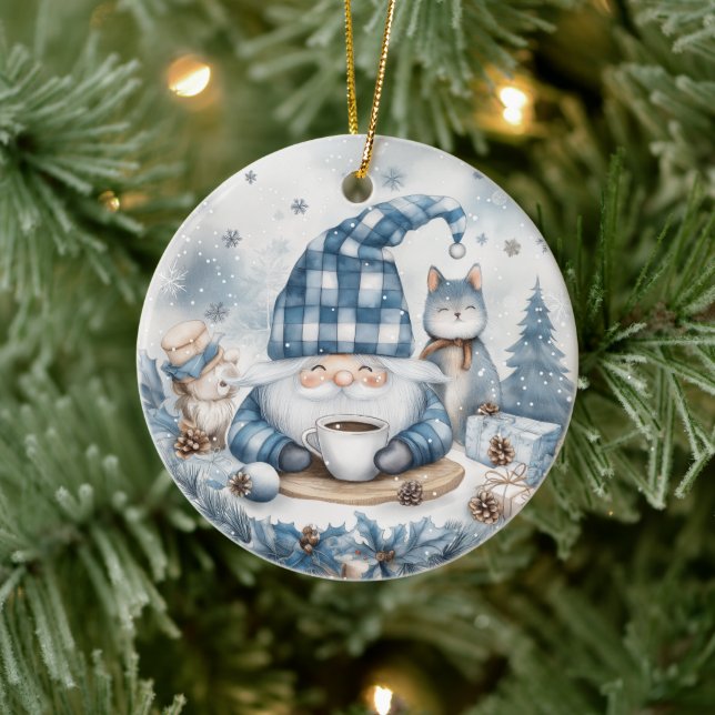 Blauer Weihnachtszwerg  Keramik Ornament (Baum)