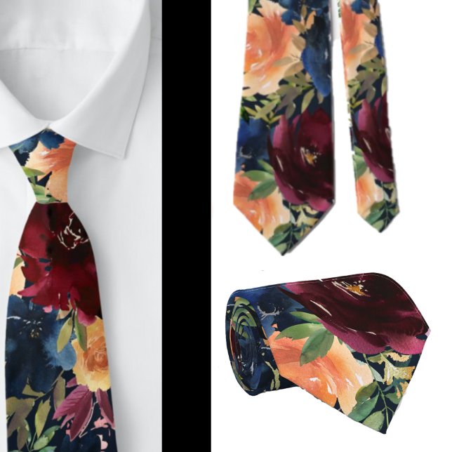 Blauer Wein Gelbe Rose Floral Neck Tie Krawatte (Von Creator hochgeladen)