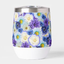 Blauer Weiß und Gelbe Blüten BlumenCollage