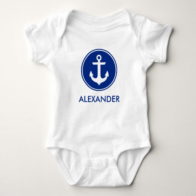 Blauer weißer Anker Personize Baby Strampler (Vorderseite)