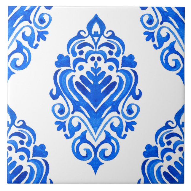 Blauer weißer Azulejos Spanische Mediterrane Flies Fliese (Vorderseite)