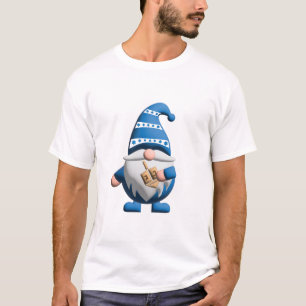 Blauer weißer Chanukka-Gnom mit Dreidel T-Shirt