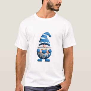 Blauer Weißer Chanukka-Gnom mit Menora T-Shirt