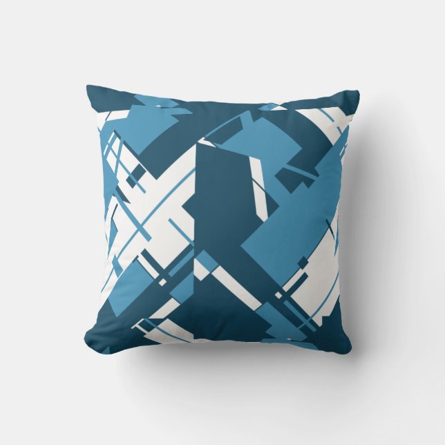 Blauer weißer dunkler Turquose iDiagonal Abstract  Kissen (Vorderseite)