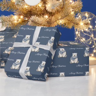 Blauer Weißer Eisbär Weihnachten Geschenkpapier