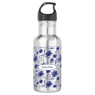 Blauer weißer Flasche Wasser Flasche mit Name Edelstahlflasche