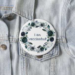 Blauer weißer Floral-Boho-Wreath I Bin geimpft Button