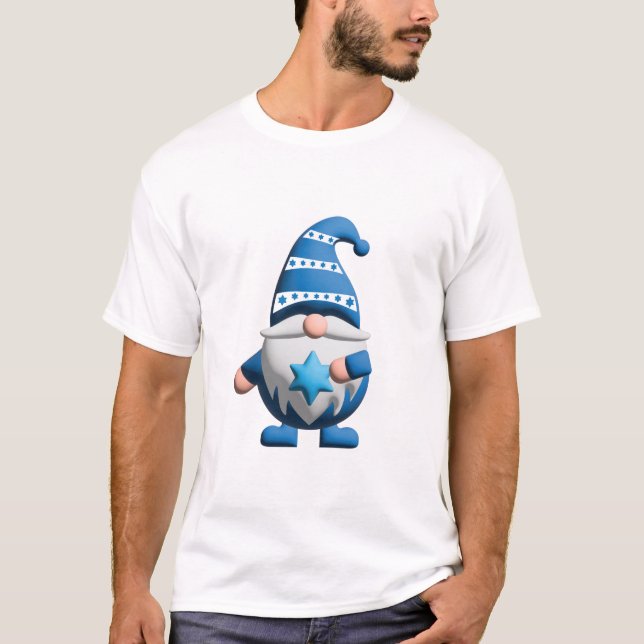 Blauer weißer Gnom, der den Davidstern hält T-Shirt (Vorderseite)