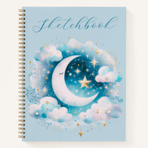 Blauer Weißer Halbmond Himmelsboho Skizzenbuch Notizbuch