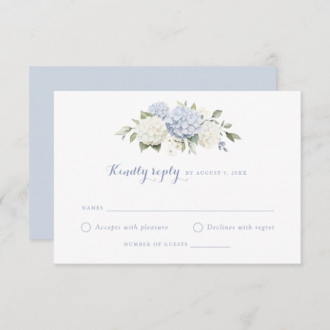 Blauer weißer Hydrangea Wedding RSVP Einladung (Vorne/Hinten)