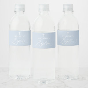 Blauer Weißer Kreuz Taufen Wasser Flasche Etikett