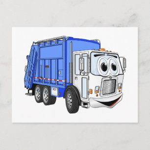 Blauer weißer Lächeln Garbage Truck Cartoon Postkarte