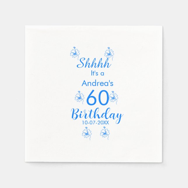 Blauer weißer Lila-Schuh 60. Geburtstag Blumenname Serviette (Vorderseite)