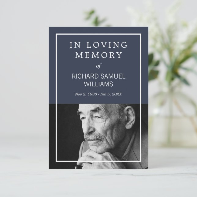 Blauer weißer Minimal-Foto-Gebetskarte Begleitkarte (Stehend Vorderseite)