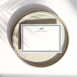 Blauer weißer Monogram dünner & dicker Border Mitteilungskarte