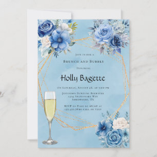 Blauer Weißer Paint Peony Rose Brunch und Bubbly Einladung