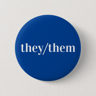 Blauer weißer Pronoun-Knopf Sie/sie Button