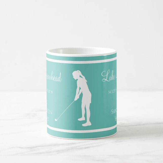 Blauer Weißer See Name Lady Golfer Silhouette Kaffeetasse (Mittel)