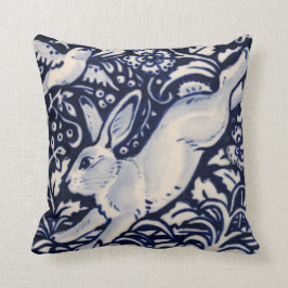 Blauer weißer Sprung Rabbit Hare Bunny Chinoiserie Kissen