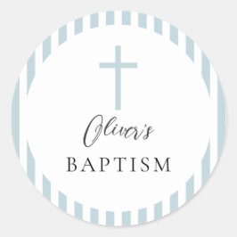 Blauer weißer Stripteppich Runder Aufkleber