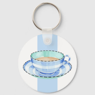 Blauer weißer Teacup-Schlüsselanhänger Schlüsselanhänger