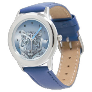 Blauer weißer Tiger Armbanduhr