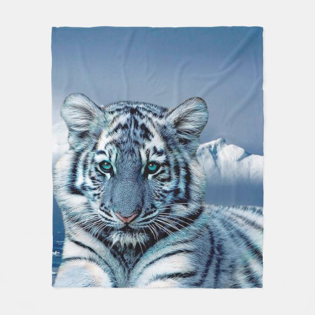 Blauer weißer Tiger Fleecedecke (Vorderseite)