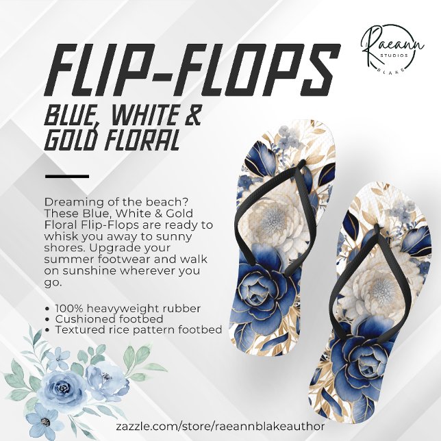 Blauer, weißer und goldener Flip Flops (Von Creator hochgeladen)