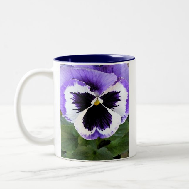 Blauer, weißer und lila Pansy Zweifarbige Tasse (Links)