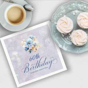 Blauer Weißer Wasserfarben Floral 60. Geburtstag Serviette