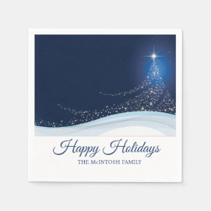 Blauer weißer Winter Schnee Weihnachtsbaum editier Serviette