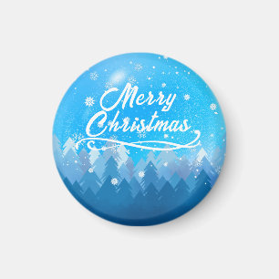 Blauer Weißschnee Friedlicher Wald Frohe Weihnacht Magnet
