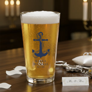 Blauer Wellenanker Hochzeit ID836 Glas